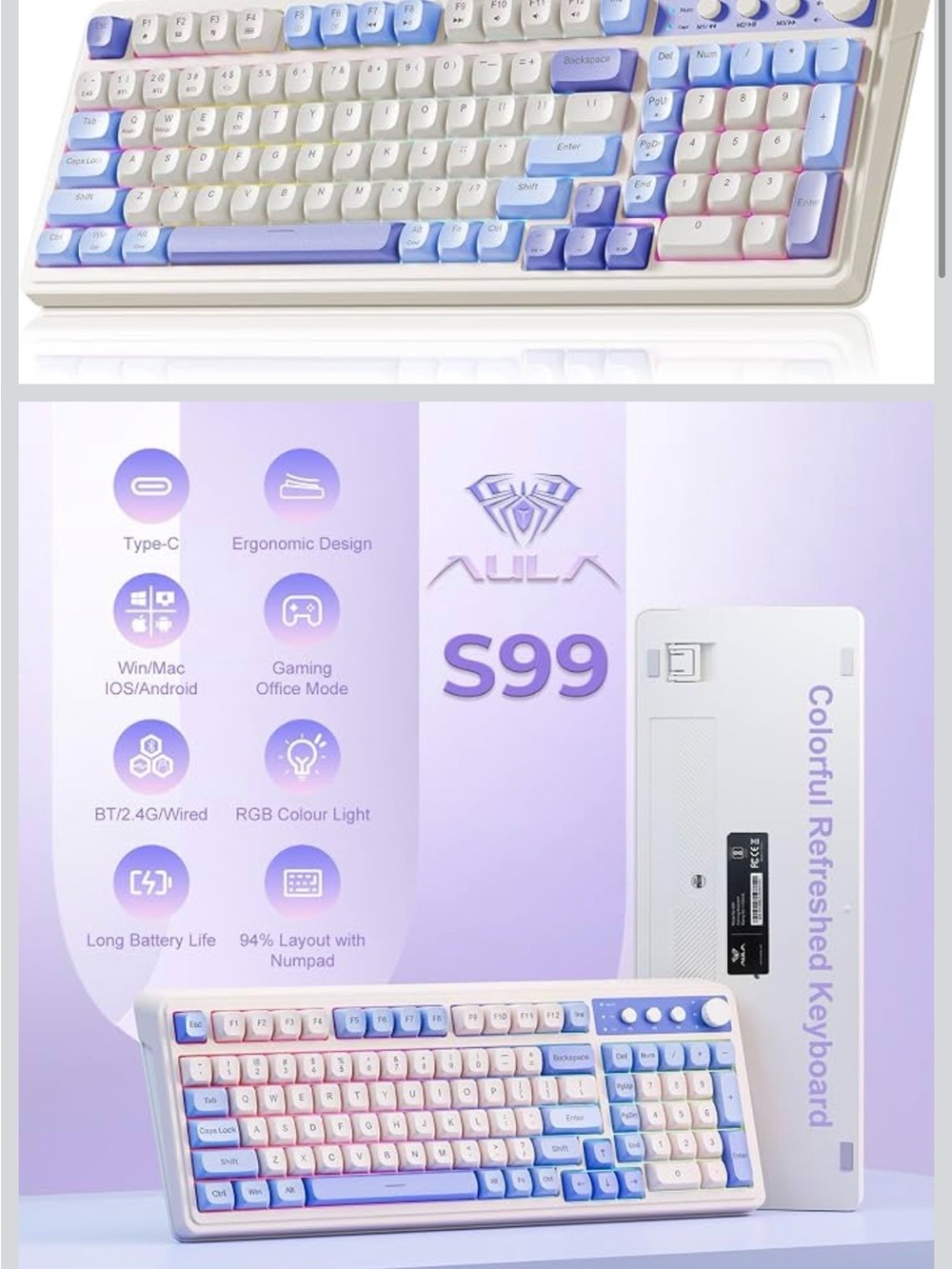 S99 Aula RGB Mechanical Keyboard - Off White/Blue